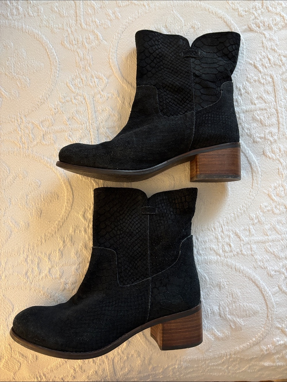 Black Suede Western-Style Ankle Booties